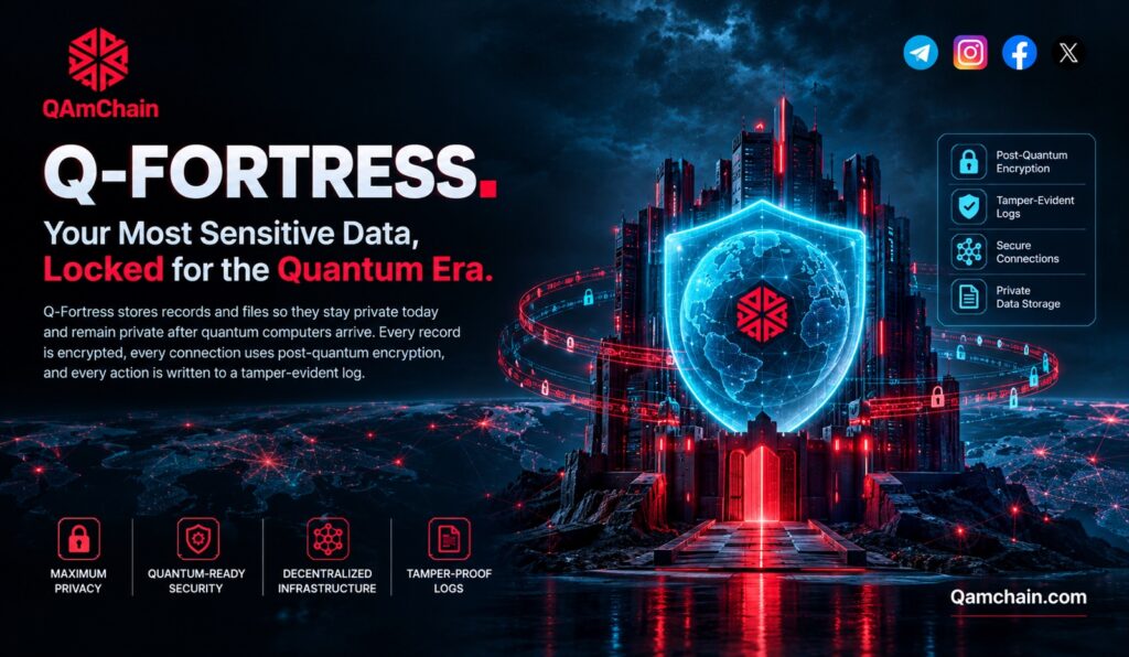 Q-Fortress post-quantum encrypted data storage  Q-AMCHAIN